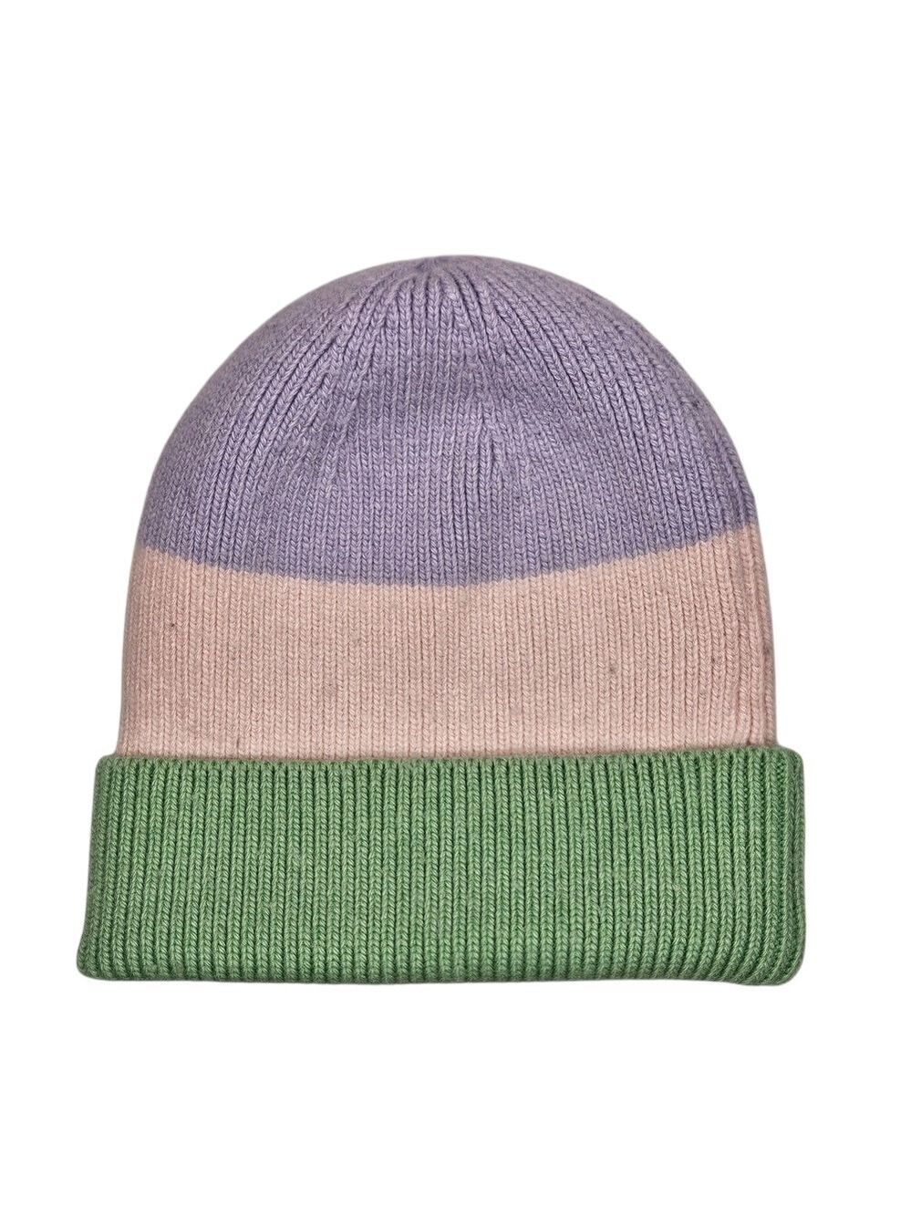 Cashmere Blend Colorblock Beanie Hat Lavender Pink Green Soft Knit Luxury Winter